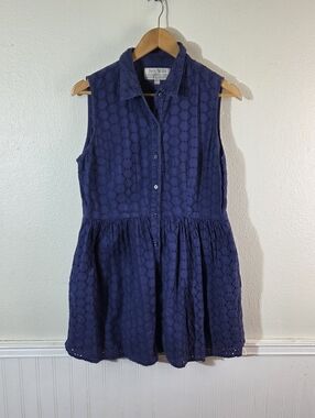 Jack Wills Eyelet Mini Dress Blue Sleeveless Cottagecore Button Front US 10